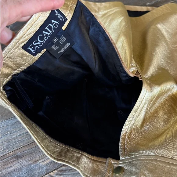 Vintage Escada 1990’s gold metallic mini pencil skirt EVC size Small (euro 38) - Picture 9 of 11